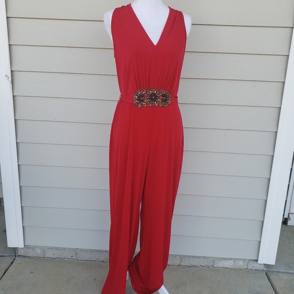 CATO Embellished Belted V-neck Jumpsuit, sz L